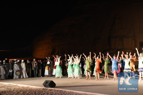 Chinese artists, joined by others from at least seven countries, performed at the fourth Aswan International Festival for Arts and Culture on Feb. 21, 2016, when Egypt marks the sun illumination of the face of ancient King Ramses II at famous Abu Simbel temple in southern Aswan province. (Xinhua Photo)