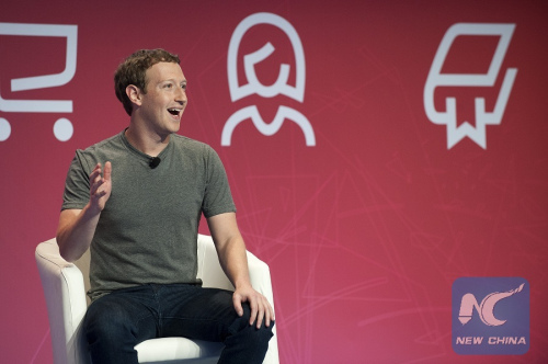 Founder and CEO of Facebook Mark Zuckerberg delivers a speech during the Mobile World Congress (MWC) in Barcelona, Spain, on Feb. 22, 2016. The annual MWC, which gathers companies from all over the world to display their latest devices, gadgets and services, kicked off on Monday. (Photo: Xinhua/Lino De Vallier)