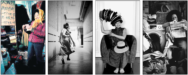 From left: Four of Liu Yao's selfies. The retiree living in Nanjing, Jiangsu province, chooses the themes, arranges the scenes and takes all of the photos by herself. Photos by Liu Yao / For China Daily