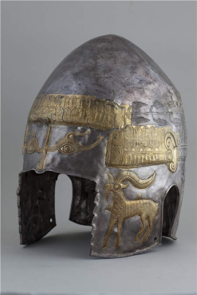 Exhibits from Treasures of Romania include a silver helmet made about 2,300 years ago.