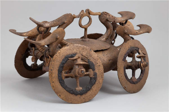 Exhibits from Treasures of Romania include a bronze chariot used for religious sacrifices that can be traced back to the Iron Age.
