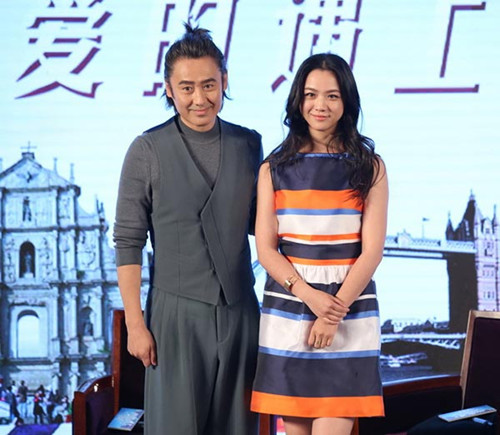 Actor Wu Xiubo and actress Tang Wei - the main cast of the new Chinese romantic comedy Finding Mr. Right 2 meet with the media in Beijing to promote the new film on Tuesday, March 1, 2016. (Photo/Xinhua)