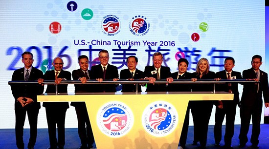 Officials from China and the U.S. hold an opening ceremony in Beijing to launch the 2016 Sino-U.S. Tourism Year on February 29, 2016. (Photo/ Xinhua)