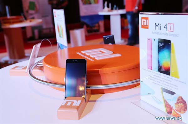 Photo taken on Jan 13, 2016 shows the Xiaomi smartphone on display at its launching ceremony in Dubai, the United Arab Emirates. (Photo/Xinhua)