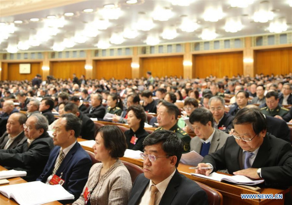 The second plenary meeting of the fourth session of the 12th National Committee of the Chinese People's Political Consultative Conference is held at the Great Hall of the People in Beijing, capital of China, March 10, 2016. (Photo: Xinhua/Chen Jianli)
