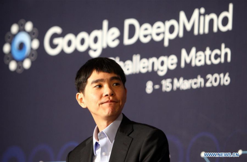  South Korean professional Go player Lee Sedol reacts during the press conference after lossing the second round match of the Google DeepMind Challenge Match against Google's artificial intelligence program, AlphaGo, in Seoul, South Korea, March 10, 2016. (Xinhua/Yao Qilin)