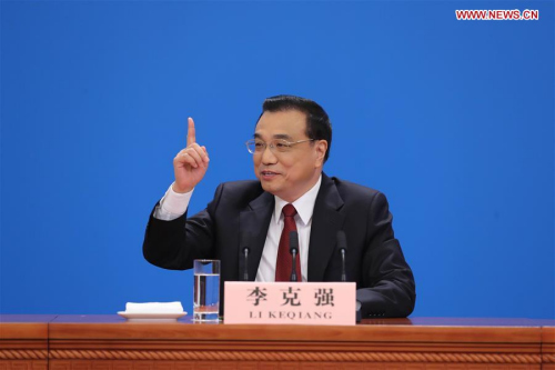  Chinese Premier Li Keqiang speaks at a press conference at the Great Hall of the People in Beijing, capital of China, March 16, 2016. (Xinhua/Xing Guangli)