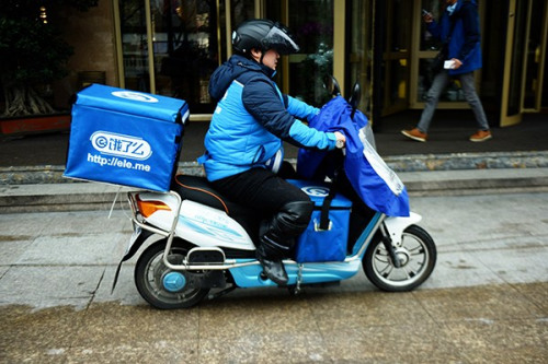 A delivery man for Ele.me in Hangzhou, capital of Zhejiang province. (Photo/China Daily)