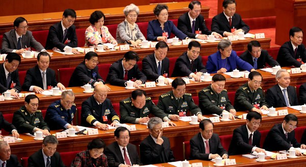 Lawmakers participate in a vote on Wednesday. (Photo by Xu Jingxing/China Daily)
