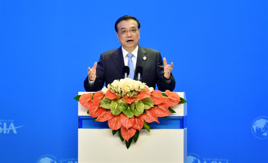Chinese Premier Li Keqiang delivers a speech at the opening ceremony of the Boao Forum for Asia (BFA) annual conference in Boao, south China's Hainan Province, March 24, 2016. (Xinhua/Zhao Yingquan)