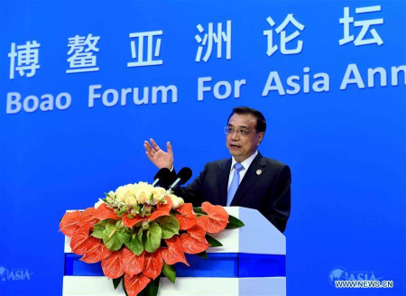 Chinese Premier Li Keqiang delivers a speech at the opening ceremony of the Boao Forum for Asia (BFA) annual conference in Boao, south China's Hainan Province, March 24, 2016. (Photo: Xinhua/Rao Aimin)
