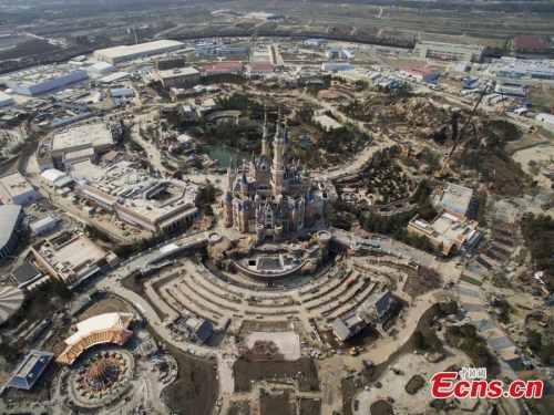 An aerial view of the new Shanghai Disney Resort on March 27, 2016 in Shanghai’s Pudong New Area. Tickets, which go on sale today, will be available at www.shanghaidisneyresort.com. The first Disney theme park on the Chinese mainland will open on June 16. (Photo: China News Service/ Zhang Henwei)