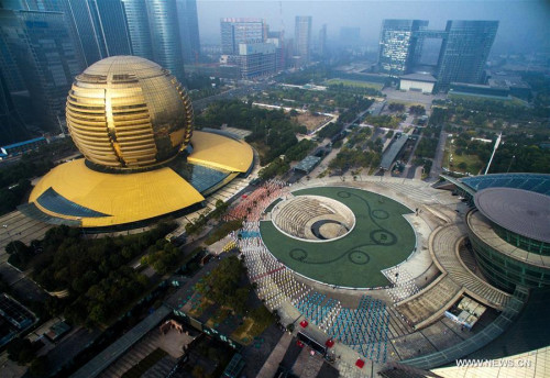 Photo taken on Oct. 22, 2015 shows the Qianjiang New CBD in Hangzhou, capital of east China's Zhejiang Province. China will host the 2016 Group of Twenty (G20) summit in the eastern city of Hangzhou, best known for its scenic West Lake, on Sept. 4-5, Chinese President Xi Jinping announced in Antalya, Turkey, on Nov. 16, 2015. (Photo: Xinhua/Xu Yu)