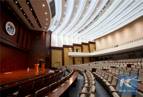 File photo taken on March 21, 2013 shows the inside view of the Julius Nyerere International Conference Center in Tanzania's Dar es Salaam. The Julius Nyerere International Conference Center, which was built with Chinese government loans and completed in September of 2012, covers an area of 2.5219 hectares. (Xinhua/Meng Chenguang)