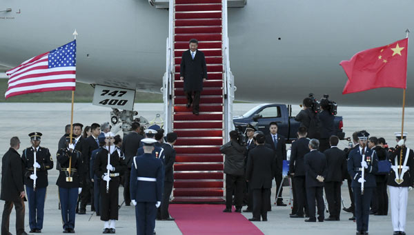 Chinese President Xi Jinping arrives on his official plane to attend the Nuclear Security Summit meetings in Washington, on the tarmac at Joint Base Andrews, Maryland March 30, 2016. (Photo/Xinhua)