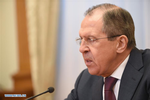 Russian Foreign Minister Sergey Lavrov speaks in a joint interview with the Chinese, Japanese and Mongolian media in Moscow, Russia, April 12, 2016. Relations between Russia and China are at an all-time high, Lavrov said Tuesday. (Xinhua/Dai Tianfang)