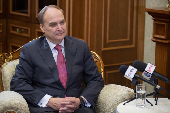  Russian Deputy Defense Minister Anatoly Antonov speaks during a joint interview with China's Xinhua News Agency and China Central Television (CCTV) in Moscow, Russia, April 17, 2016. Russia will work together with China to safeguard regional peace and international security, Russian Deputy Defense Minister Anatoly Antonov has said. (Photo: Xinhua/Bai Xueqi)
