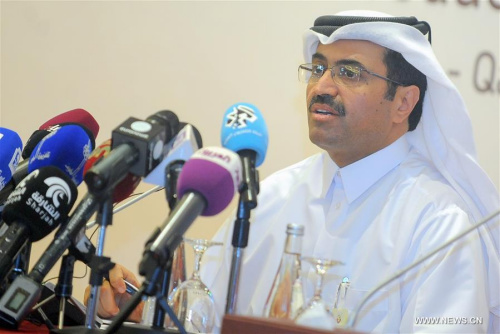 Qatari Oil Minister Mohammed bin Saleh al-Sada attends a press conference in Doha, capital of Qatar, April 17, 2016. The world's key oil producing countries failed to deliver any concrete agreement to freeze production at the end of their ministerial meeting here on Sunday amid disagreements on the wording of the agreement. (Photo: Xinhua/Nikku)