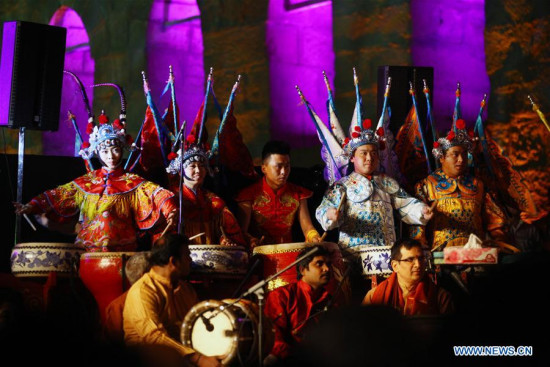 Musicians from China play drums at the opening ceremony of the 4th International Festival for Drums and Traditional Art in Cairo, Egypt, April 19, 2016. The International Festival for Drums and Traditional Arts is part of the 2016 Sino-Egyptian Culture Year jointly launched by Egypt and China to mark the 60th anniversary of the establishment of their diplomatic relations in a bid to intensify their already strong cultural ties. (Photo: Xinhua/Ahmed Gomaa)