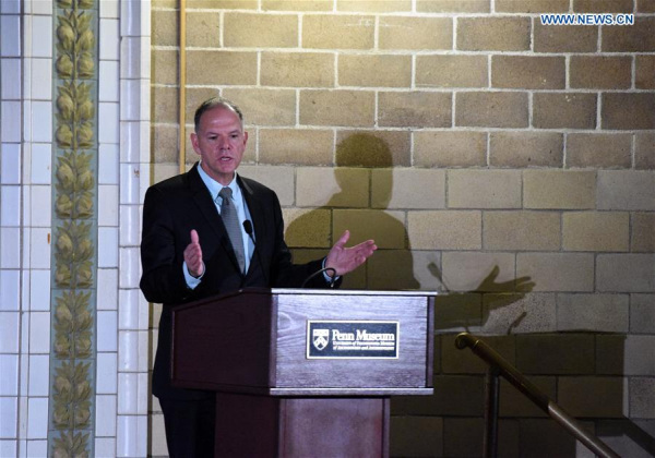 Geoffrey Garrett, Dean of the Wharton School at the University of Pennsylvania, speaks at the opening ceremony of Penn Wharton China Summit, in Philadelphia, Pennsylvania, the United States, April 2, 2016. (Xinhua/Yin Bogu)