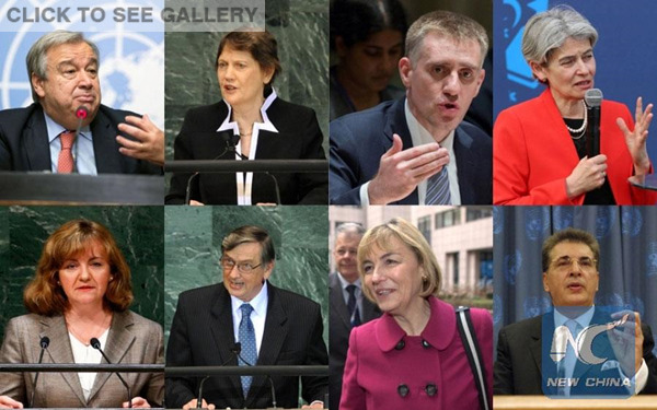 This combination of file pictures shows candidates for the upcoming UN secretary-general election. (Photo/Xinhua)