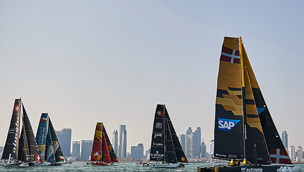 Eight elite teams from all over the world competed in the 2016 Extreme Sailing Series Act Two in Fushan Bay, Qingdao, from April 29 to May 2.(Photo provided to chinadaily.com.cn)