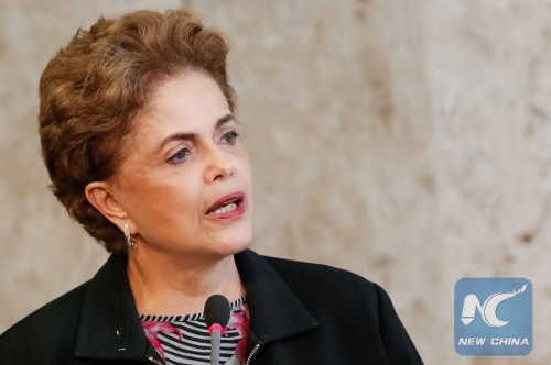 Image provided by Brasil's Presideny shows Brazilian President, Dilma Rousseff, participating during a press conference at Planalto Palace, in Brasilia, Brazil, on March 11, 2016.(Xinhua/Brazil's Presidency)