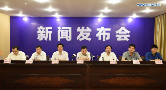 Photo taken on May 8, 2016 shows a press conference held to brief a landslide in Taining County, southeast China's Fujian Province. The number of people missing from the landslide that hit Taining on Sunday has risen to 41, according to the press conference held Sunday night. (Photo: Xinhua/Lin Shanchuan)