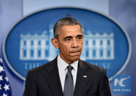 U.S. President Barack Obama speaks in the Brady Press Briefing Room of the White House in Washington D.C., capital of the United States, April 5, 2016. (Xinhua file photo/Yin Bogu)