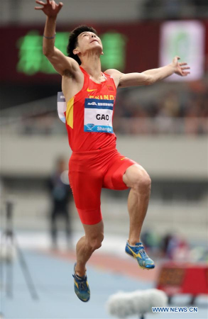 Gao Xinglong of China competes during Men's Long Jump competition at 2016 IAAF Diamond League in Shanghai, China on May 14, 2016. Gao Xinglong claimed the title with 8.14 metres. (Photo: Xinhua/Wang Lili)