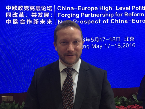 Ujhelyi Istvan at the 5th China-Europe High-Level Political Parties Forum on May 18 in Beijing. (Photo by Chen Yingqun/chinadaily.com.cn)