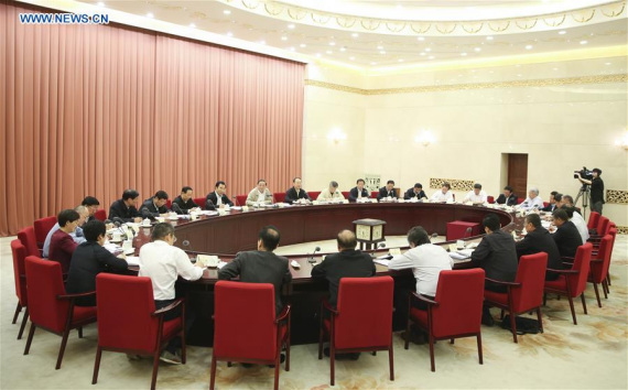 - Yu Zhengsheng (C rear), chairman of the National Committee of the Chinese People's Political Consultative Conference (CPPCC), presides over a bi-weekly consultation session in Beijing, capital of China, May 19, 2016. (Photo: Xinhua/Ding Lin)