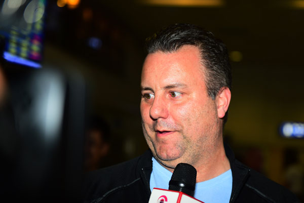 Bob Donewald Jr. receives interviews before he is appointed as head coach of Jilin Northest Tigers of CBA June 4, 2016. (Photo/Xinhua)