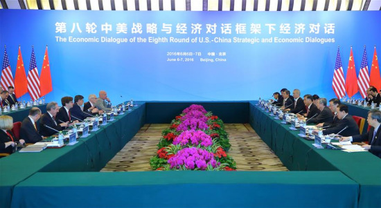 Chinese Vice Premier Wang Yang and U.S. Treasury Secretary Jacob Lew co-chair the Economic Dialogue of the Eighth Round of China-U.S. Strategic and Economic Dialogues in Beijing, China, June 6, 2016. (Xinhua/Ding Haitao)
