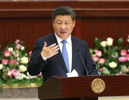  Chinese President Xi Jinping delivers a speech at the Legislative Chamber of the Uzbek Supreme Assembly in Tashkent, Uzbekistan, June 22, 2016. (Xinhua/Ma Zhancheng)