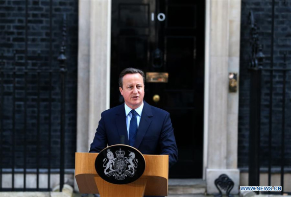 British Prime Minister David Cameron delivers a speech at 10 Downing Street in London, June 24, 2016. Britain Prime Minister David Cameron on Friday morning announced his intention to resign after his country has voted to leave the European Union. (Photo: Xinhua/Han Yan)
