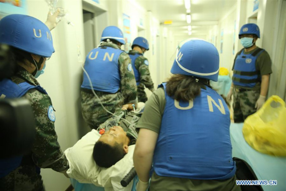 An injured Chinese peacekeeper is treated in Gao, Mali, May 31, 2016. A Chinese member of a United Nations mission in Mali was killed and four other Chinese peacekeepers were injured in a mortar or rocket attack, China's Embassy in Mali said Wednesday. (Photo: Xinhua/Zhao Ziquan) An injured Chinese peacekeeper is treated in Gao, Mali, May 31, 2016. A Chinese member of a United Nations mission in Mali was killed and four other Chinese peacekeepers were injured in a mortar or rocket attack, China's Embassy in Mali said Wednesday. (Photo: Xinhua/Zhao Ziquan)