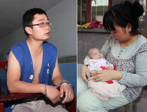 Left: A father was detained for attempting to murder his newborn baby in Anyang, Henan province. Right: The baby with his mother at home on Friday. SHI CHUANG/CHINA DAILY