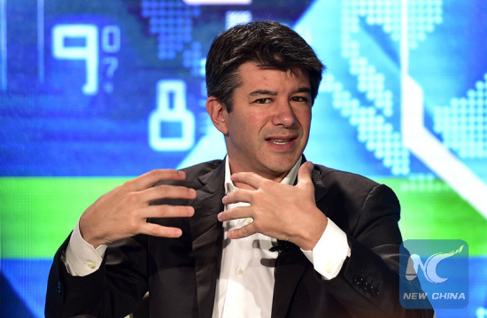 Travis Kalanick, current CEO of the transportation network company Uber, speaks during a session named "Technology Tipping Points: Digital Ubiquity" of the Annual Meeting of the New Champions 2016, or the Summer Davos Forum, in Tianjin, north China, June 26, 2016. (Xinhua/Yue Yuewei)