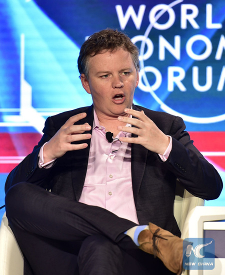 Matthew Prince, co-founder and CEO of CloudFlare, speaks during a session named "Technology Tipping Points: Digital Ubiquity" of the Annual Meeting of the New Champions 2016, or the Summer Davos Forum, in Tianjin, north China, June 26, 2016. (Xinhua/Yue Yuewei)