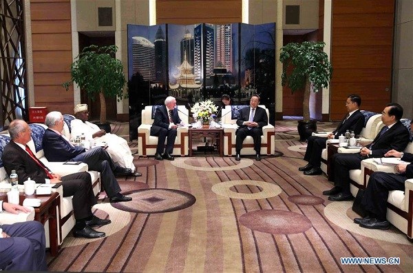  Yu Zhengsheng (R, rear), chairman of the National Committee of the Chinese People's Political Consultative Conference (CPPCC), meets with former foreign politicians, who are visiting China to attend the Eco Forum Global Annual Conference 2016, in Guiyang, capital of southwest China's Guizhou Province, July 8, 2016. (Xinhua/Liu Weibing)