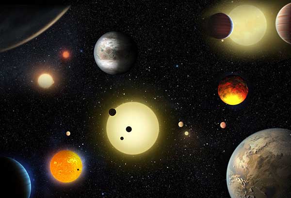 An artist's depiction of select planetary discoveries made by the Kepler mission. In May the mission announced that it had verified 1,284 new planets, the single largest finding of planets.(Photo:Nasa/W. Stenzel)