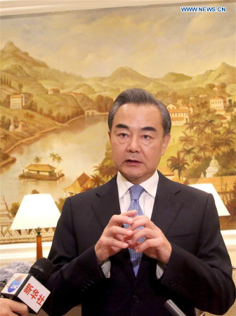 Chinese Foreign Minister Wang Yi speaks as he receives an interview during his visit in Colombo, Sri Lanka, July 9, 2016. The relationship between China and Sri Lanka has returned to healthy and stable development after the change of Sri Lankan government, Wang Yi said on Saturday. (Xinhua/Yang Meiju)