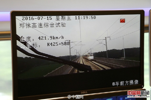 A train travelling at 420 km per hour.