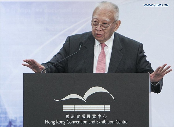Tung Chee-hwa, vice chairman of the National Committee of the Chinese People's Political Consultative Conference, delivers a keynote speech at the Public International Law Colloquium on Maritime Disputes Settlement in south China's Hong Kong, July 15, 2016. Tung said here on Friday that there is ample evidence for China to reject the award rendered on 12 July in the South China Sea arbitration established at the unilateral request of the Philippine government. (Photo:Xinhua/Wang Shen)