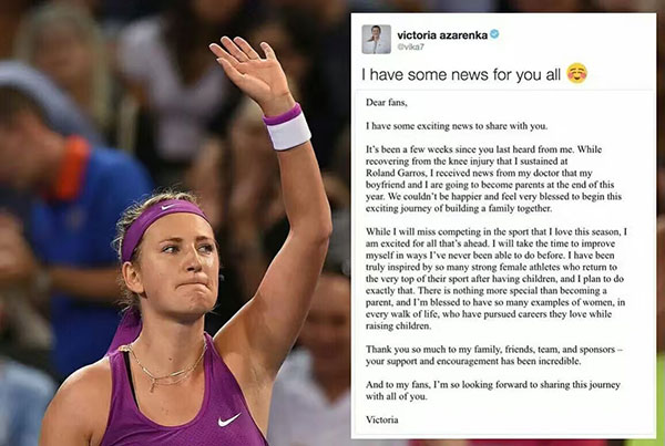 A photo grab from Azarenka's Twitter account shows the announcement.