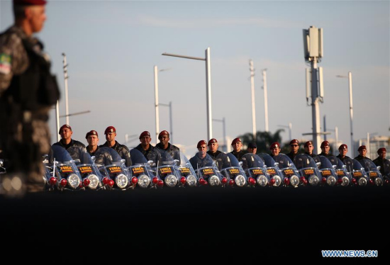 National Force officers attend the inauguration ceremony of the integrated security operation for Rio 2016 Games at Barra Olympic Park in Rio de Janeiro, Brazil, on July 5, 2016. (Photo/Xinhua)