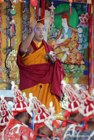 The 11th Panchen Lama Bainqen Erdini Qoigyijabu is seen on the Kalachakra ritual in Xigaze, southwest China's Tibet Autonomous Region, July 24, 2016. (Photo: Xinhua/Chogo)