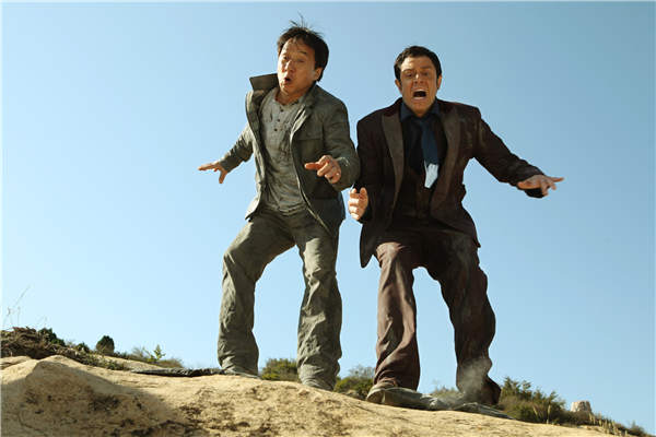 Jackie Chan's latest film, Skiptrace, stars American actor Johnny Knoxville. It has raked in 400 million yuan ($60 million) in its first weekend to top the box office charts, although drawing mixed reviews. Photos provided to China Daily