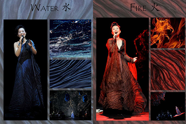 Blue water and red fire are reflected in Gong Linna's stage costumes designed by Kathrin von Rechenberg. (Photo provided to chinadaily.com.cn)
